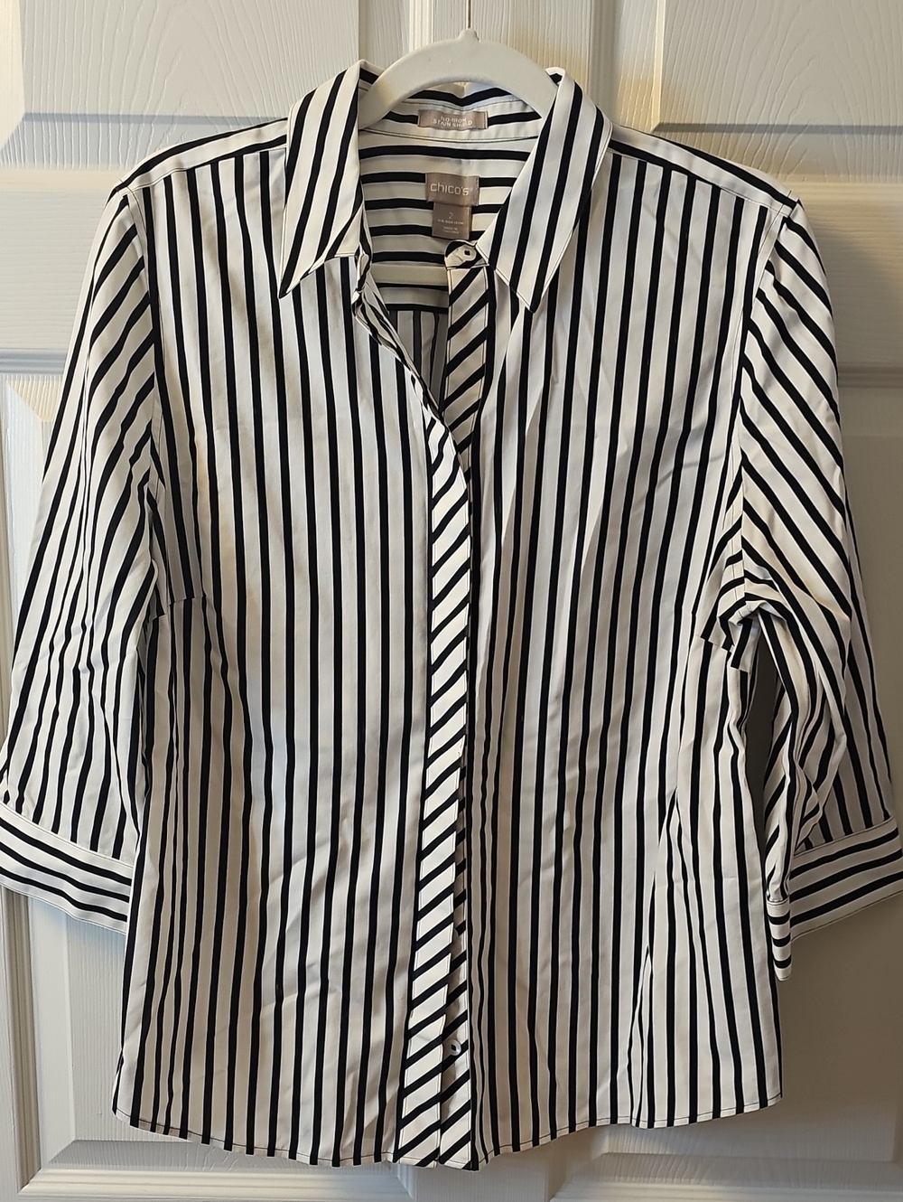 Chico's Black & White Stripe Shirt, 2 (Lg)